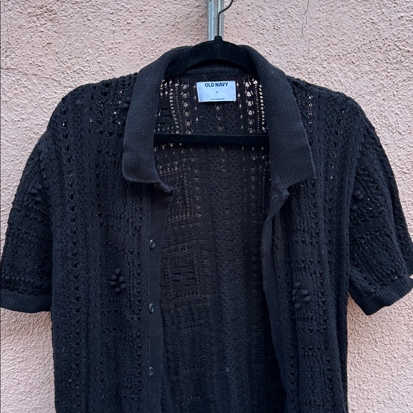 Old Navy Black Knit Button Down Shirt - Picture 3 of 5